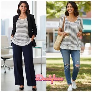 Lane Braynt White Black Stripe Peplum Sweater Size 22/24